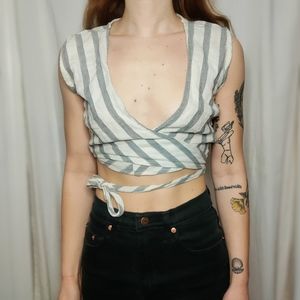 Listicle Striped Wrap Crop Top